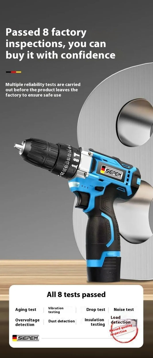 12V dual-speed impact pistol drill electric screwdriver with 35Nm torque, measuring 20cm long