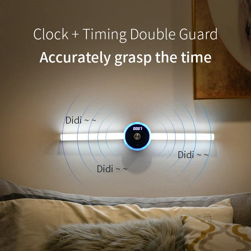Multifunctional LED cabinet light with clock, motion sensor, and versatile features for home and office organization