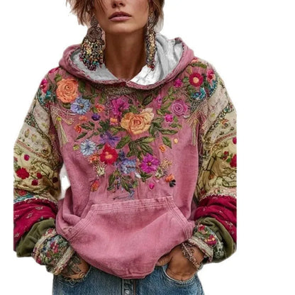 Women's polyester long sleeve shirt with cherry blossom print, loose fit, sizes S to XXXL