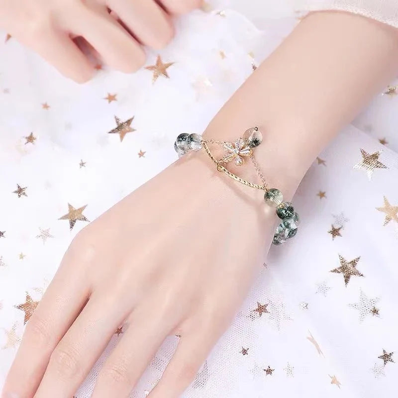 Small Design Crystal Bracelet with Green Ghost Beads for Women