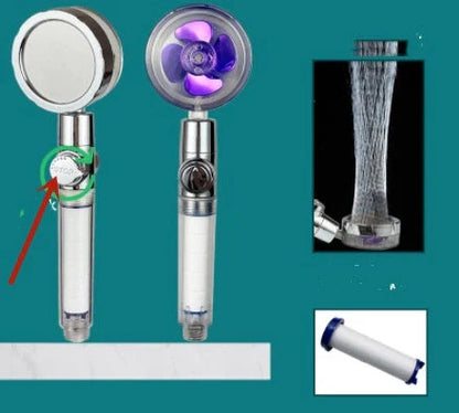 Turbo Propeller Shower Head with 360° fan extension and holder for a luxurious shower experience