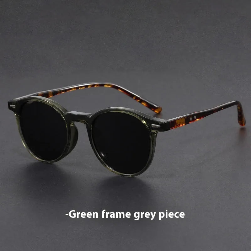 Ultra-light round frame retro sunglasses with polarised grey lenses in multiple colour options