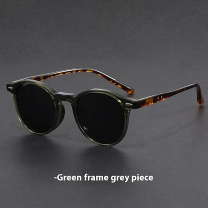Ultra-light round frame retro sunglasses with polarised grey lenses in multiple colour options