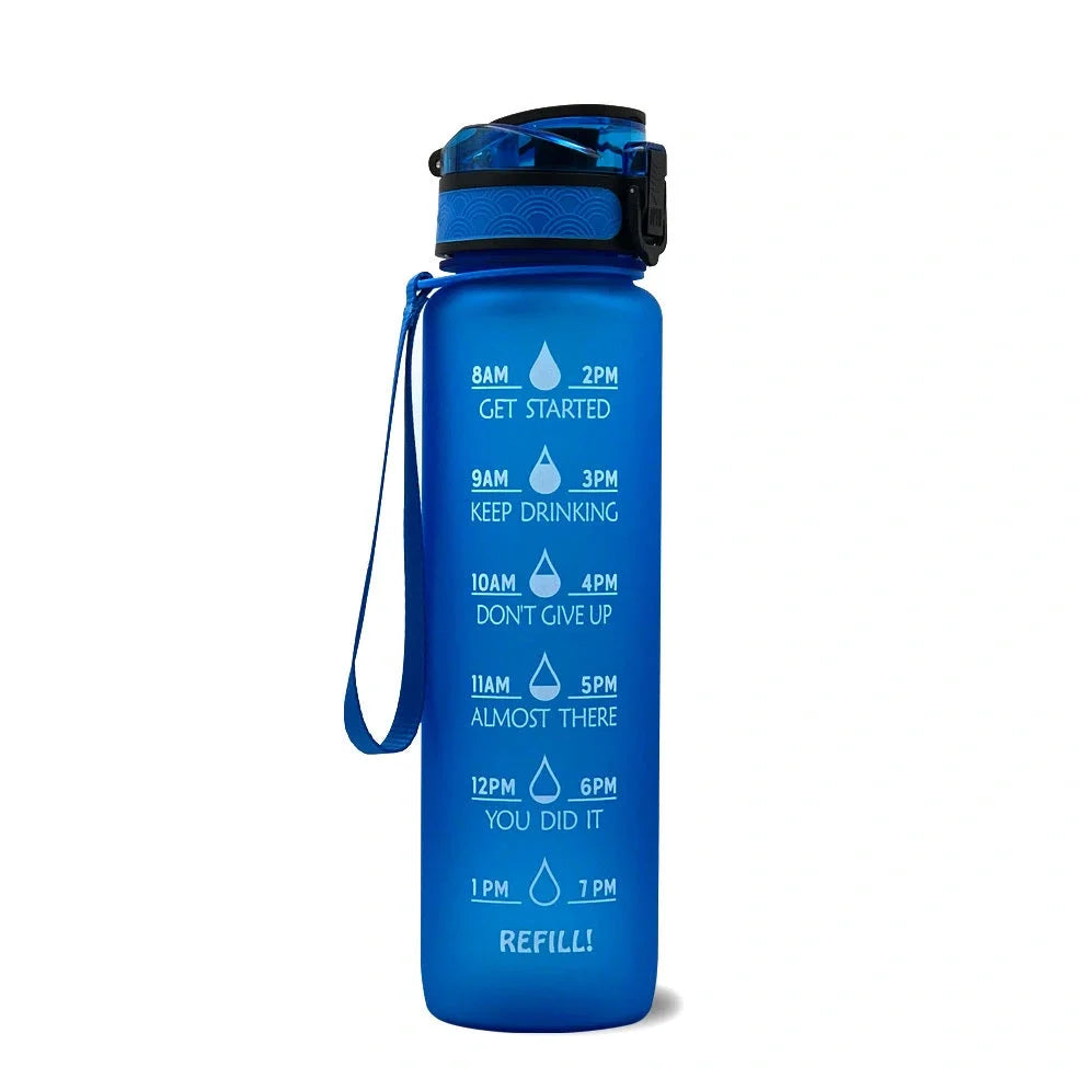 1000ml gradient plastic sports water bottle in blue-green, 29.5cm height, food grade with secure lid for hydration