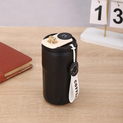 Digital thermal insulated bottle with temperature display and handle, stainless steel construction, 450ml capacity