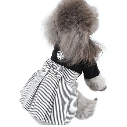 Poodle wearing thin cotton dog clothes, available in skirt or four-foot pants styles.