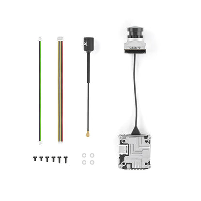 Silver Caddx ADAPTS DJI FPV digital image transmission Vista kit with screws, spacers, and cables.