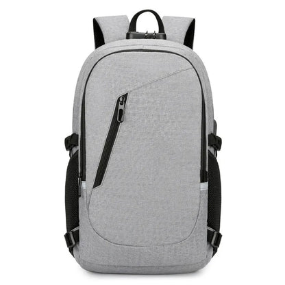 Computer backpack in blue colour showing Oxford cloth construction and 20-35L capacity dimensions
