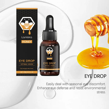 15ml bottle of honey-based eye drops for fatigue relief with precision applicator tip