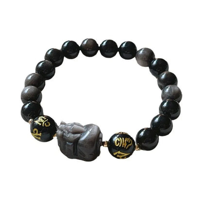 Silver Stone men's bracelet with Chinese style design and zodiac proverbs engraving