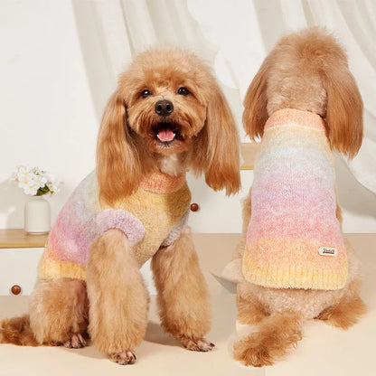 Rainbow circle pattern dopamine style pet sweater for dogs and cats in wool acrylic blend
