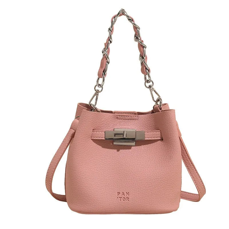 Retro soft PU leather shoulder bucket bag in black with internal organiser compartments