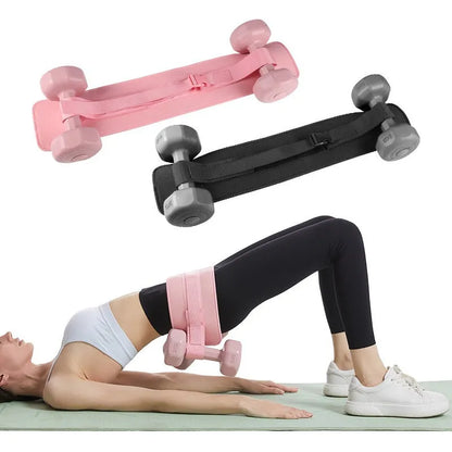 Black or pink weight-bearing hip bridge auxiliary strap fitness belt for lumbar support during dumbbell exercises