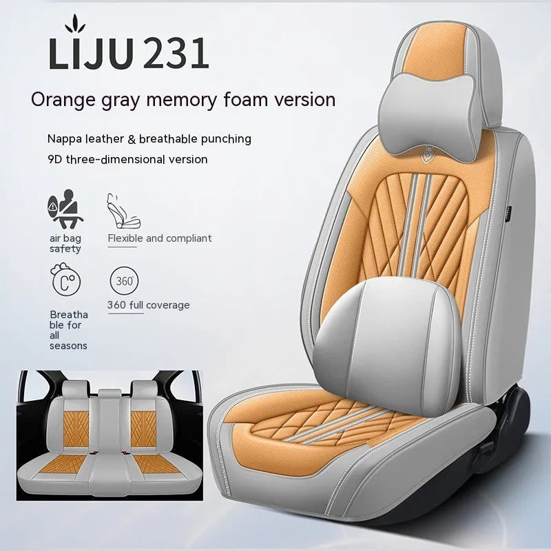 Five-seat car seat cushion set with leather covering in various colour combinations