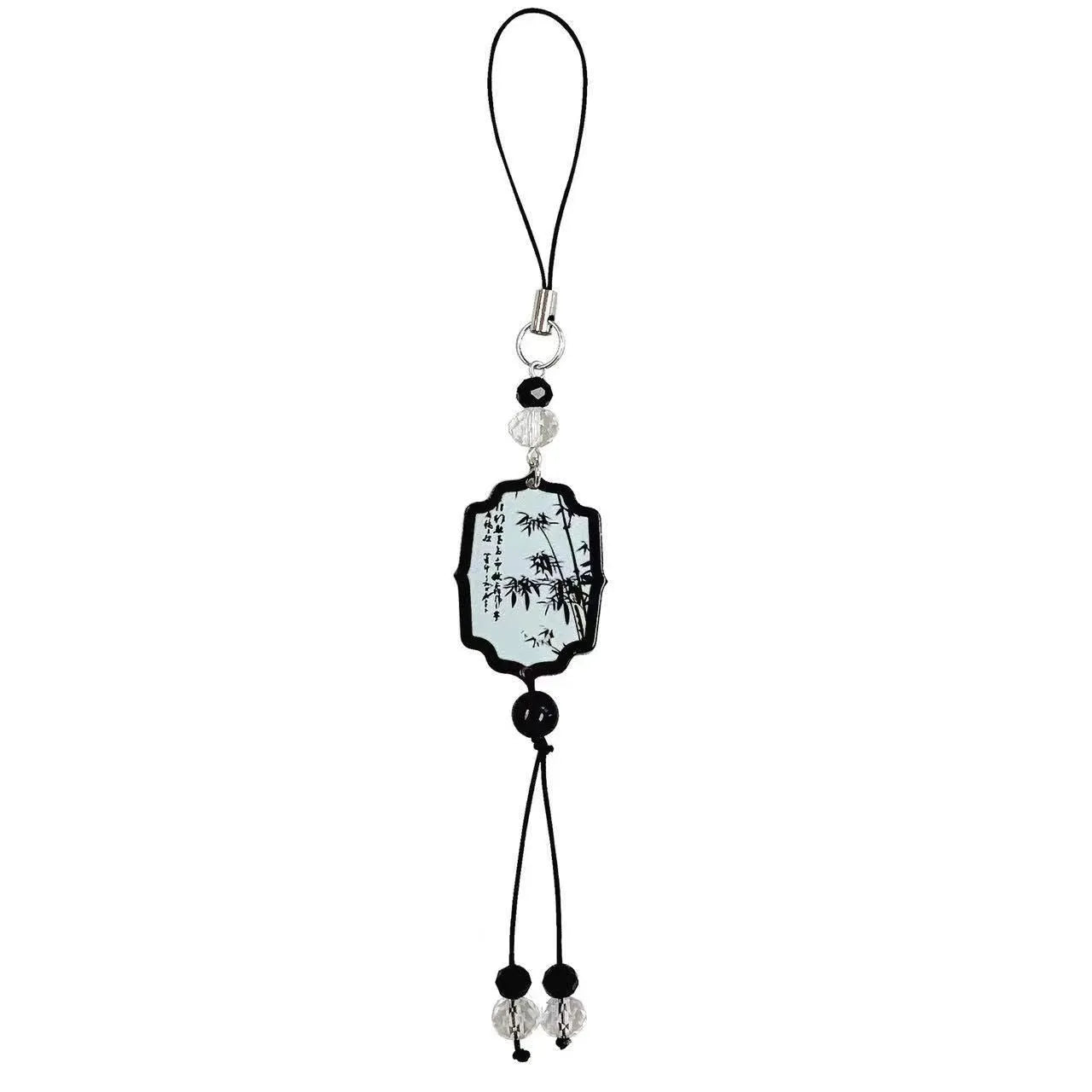 Guofeng style bead keychain with floral pattern and baked varnish finish in Fan colour.