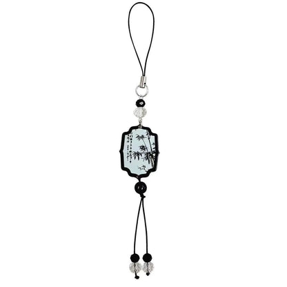 Guofeng style bead keychain with floral pattern and baked varnish finish in Fan colour.