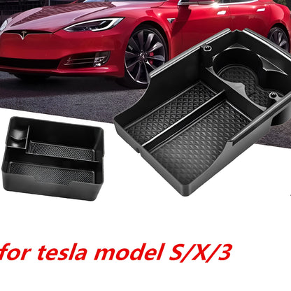Tesla Model 3 and Model X/S centre console storage box retrofit organiser with plastic construction