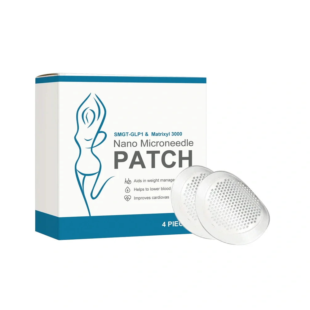 Body shaping microneedle patch pack containing four dissolvable patches with curcumin and hyaluronic acid