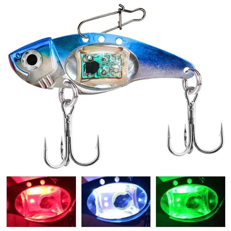 Blue and red Metal Vib electronic fishing lure with luminous metal finish