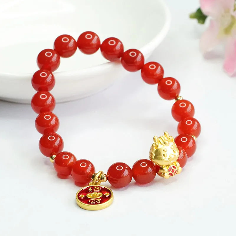 Red agate zodiac dragon bracelet with 8mm Chinese style beads