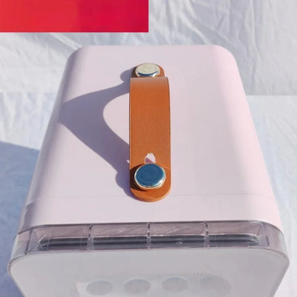 Pink mini refrigerator with transparent door showing 6L capacity for car and home hot cold dual use