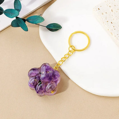 Natural crystal cat's paw keychain pendant with metal keyring in various gemstone colours