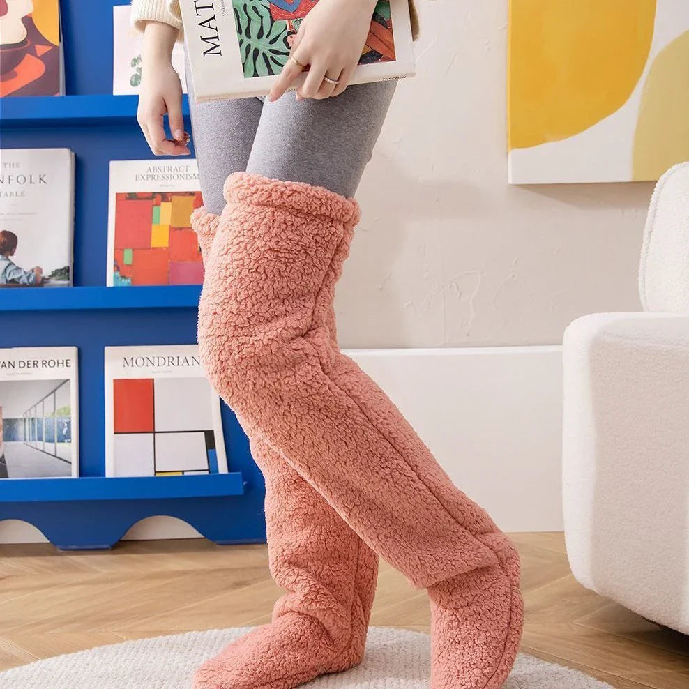 Cozy over-the-knee fuzzy socks in a variety of colors for winter warmth and comfort