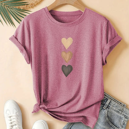 Women's art retro pure cotton short sleeve T-shirt in blue.