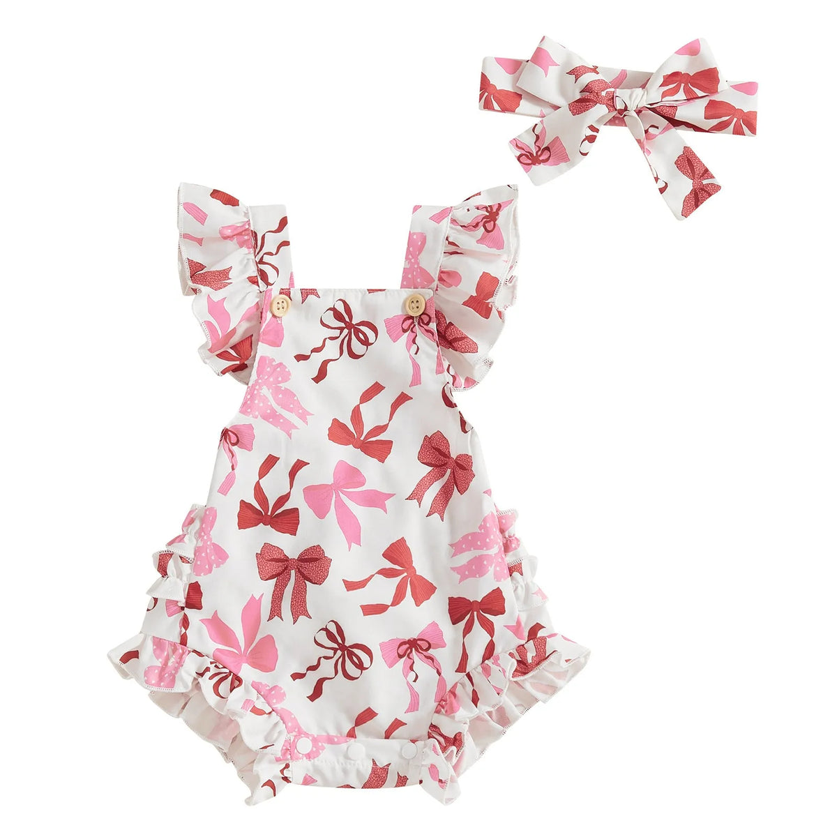 Girls floral print dress with matching headband, short sleeve pullover, available in pink, red, green, and brown, sizes 0-18 months.