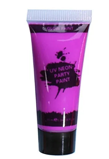 25ml neon face and body paint tubes in red, yellow, green, purple, orange, and pink colours with non-toxic safety