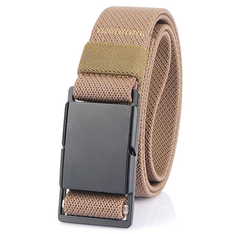 Casual belt with metal magnetic buckle in five colour options showing polyester fibre construction