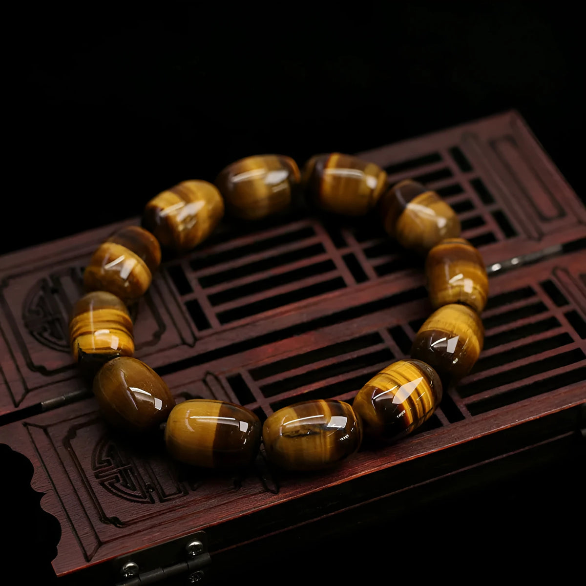 Natural yellow tigereye gemstone bracelet with ethnic constellation styling in two bead size options