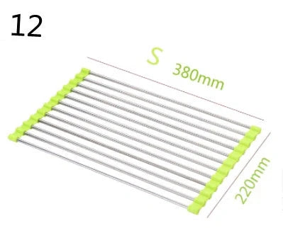 Stainless steel folding kitchen sink rack for efficient dish drying and space saving