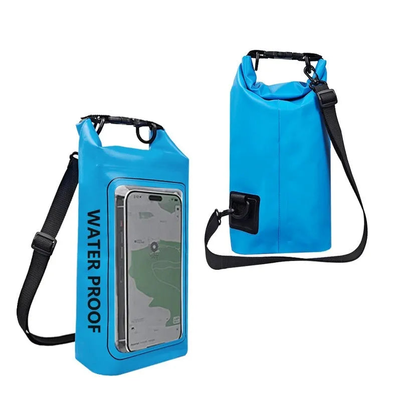 A waterproof crossbody bag in various colours, suitable for carrying a mobile phone outdoors.