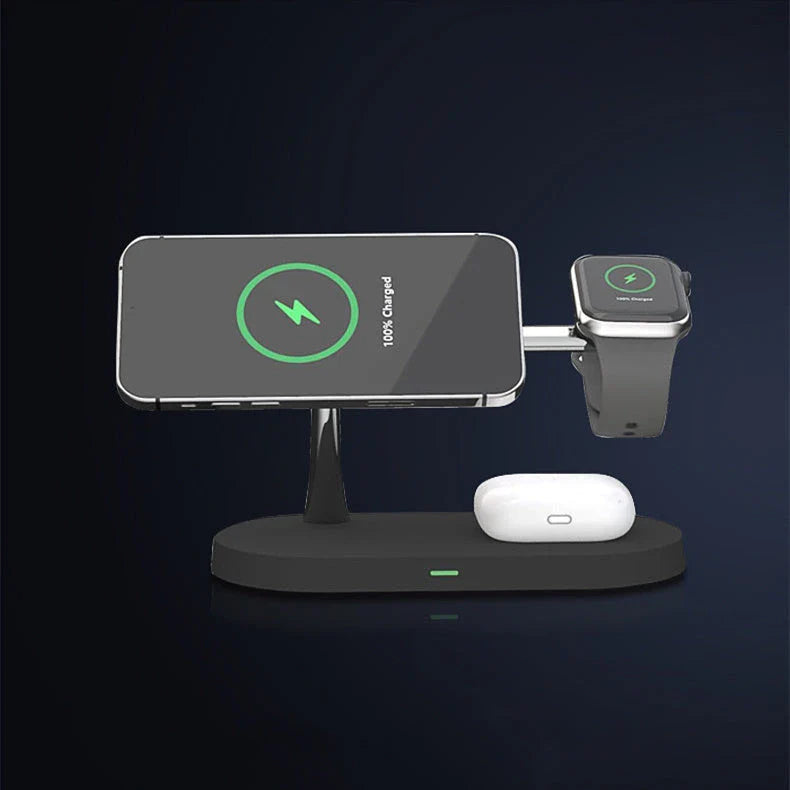 5-in-1 Magnetic Wireless Charging Hub with Desk Stand, Night Light, and Adjustable Charging for Smartphone, Smartwatch, and Wireless Earbuds