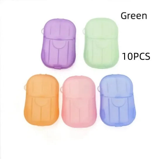 Disposable hand soap paper sheets showing 3.6x5.6cm size and multiple colour options