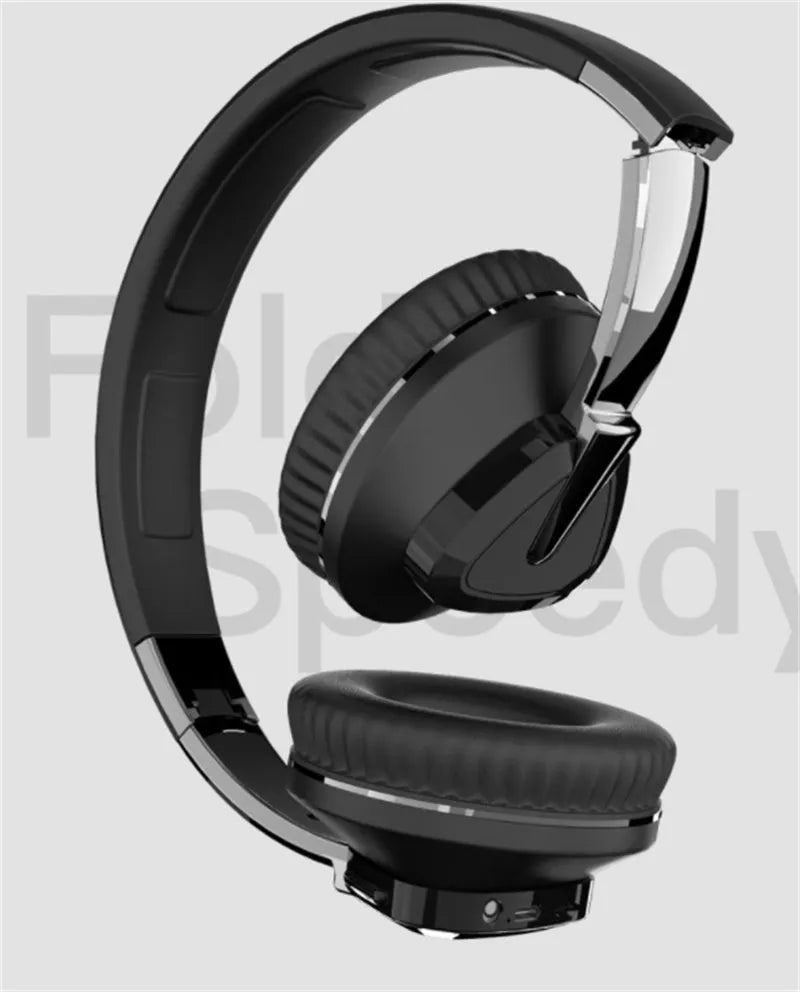 H3 wireless over-ear headset in black showing AUX port and on-ear controls.