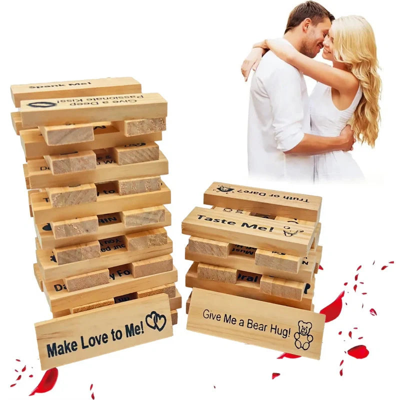 Couple's Intimacy Block Tower Game made from sustainable wood for date nights