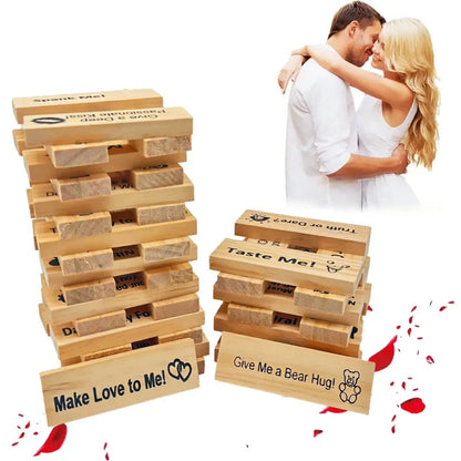 Couple's Intimacy Block Tower Game made from sustainable wood for date nights