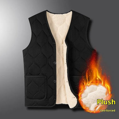 Men's fleece-lined thick cotton vest in black or gray, sleeveless cardigan, sizes M to 4XL, no hood