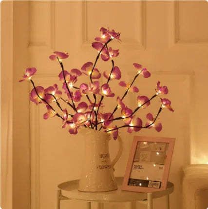 Pink phalaenopsis branch decorative light with 20 LEDs, 65cm length, fabric and plastic construction