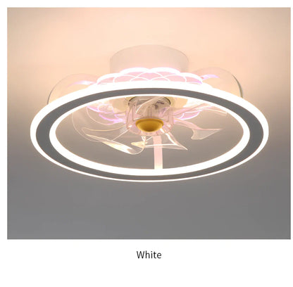 Modern bedroom ceiling fan lamp in white circle with metal blades and Yake shade, 80cm diameter for 220V use