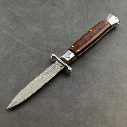 Camping Outdoor Damascus Folding Knife with snake wood handle