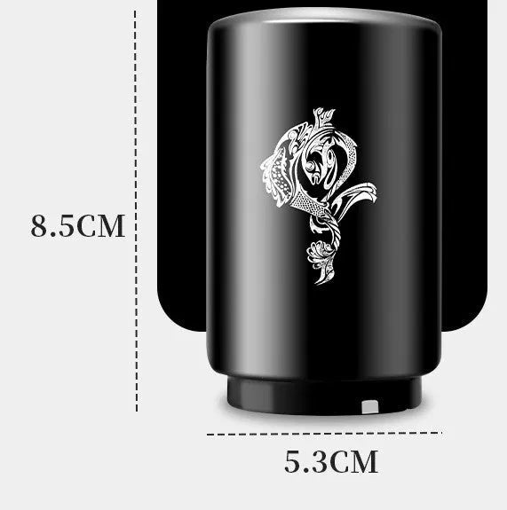 Stainless steel automatic bottle opener measuring 8.4 cm by 5.3 cm on a kitchen counter