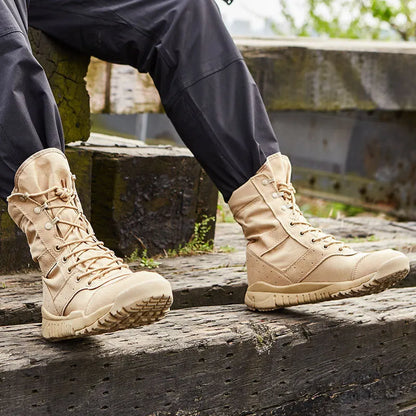 Yulong Combat Boots tactical desert boots in black and sand colours for outdoor climbing and hiking