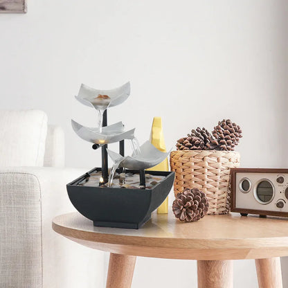 Handmade desktop water fountain ornament with flowing water display in modern minimalist style