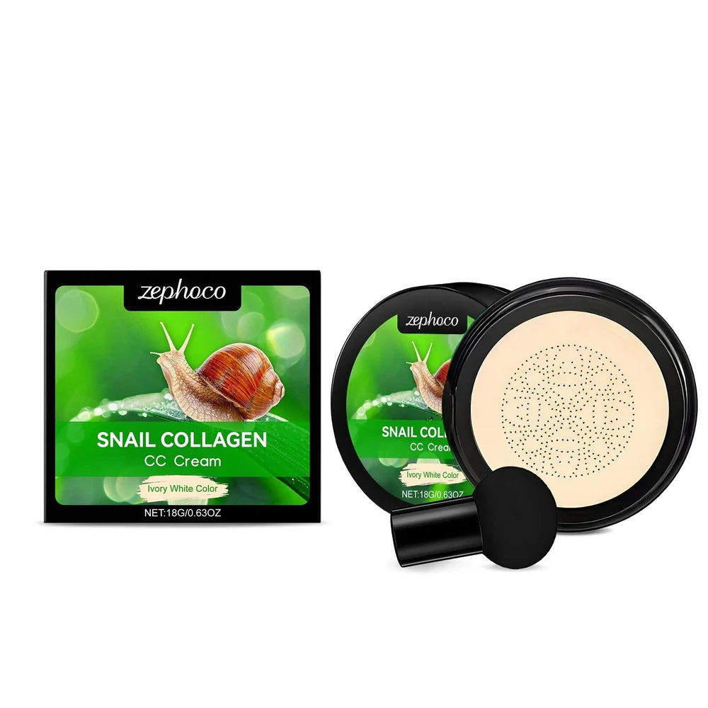 ZEPHOCO CC cream 18g tube with mushroom powder puff in ivory white and natural colour options