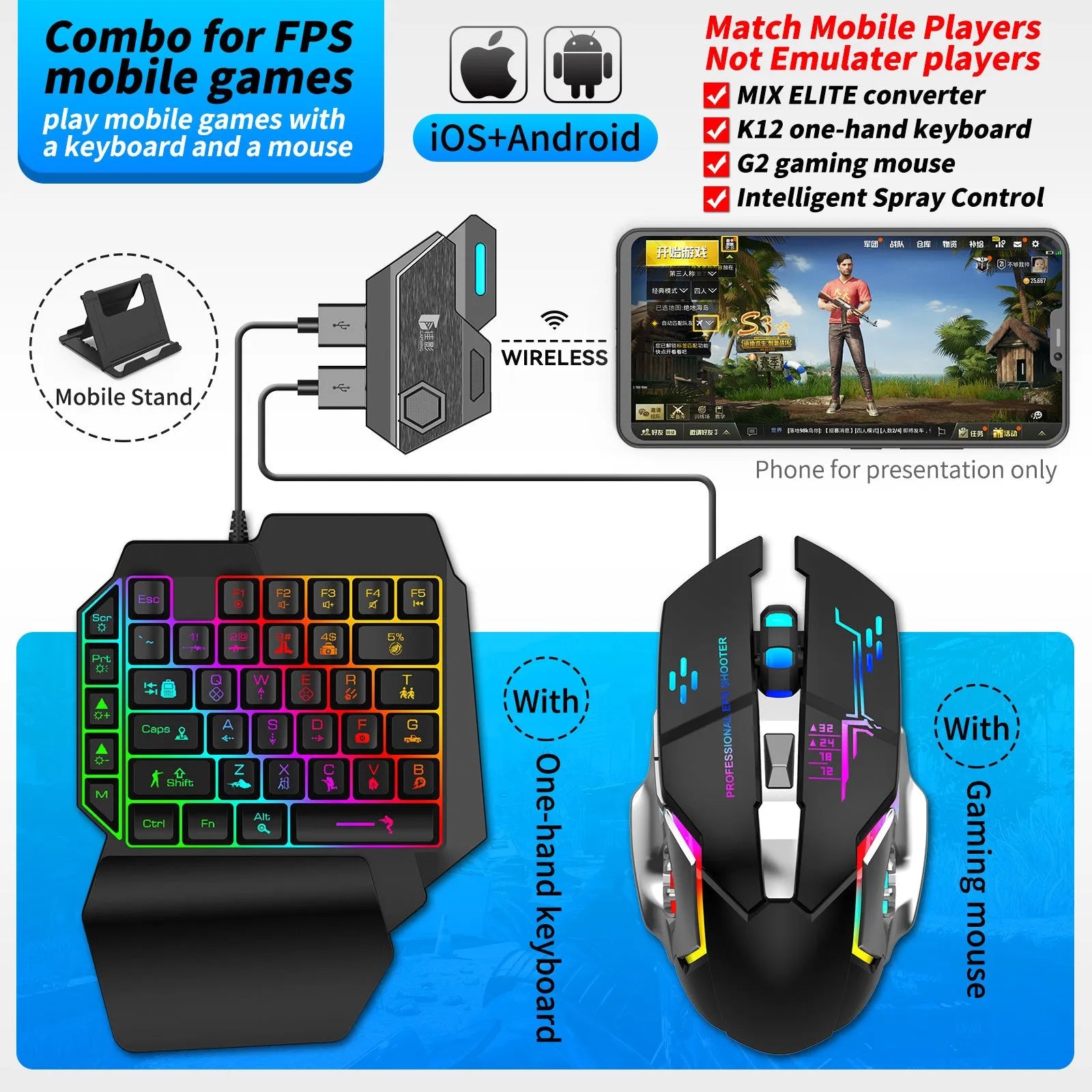 Black Gamwing Jiaying keyboard mouse converter for mobile gaming with USB port