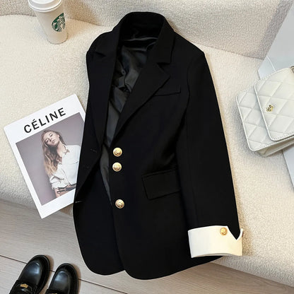 Women's Korean-style coat with 65cm length, loose fit, regular long sleeves and pockets in milky white