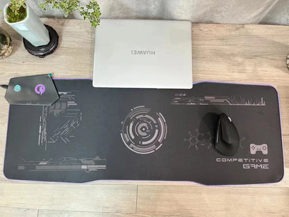 Black gaming mouse mat with TYPC interface luminous design measuring 300x800mm